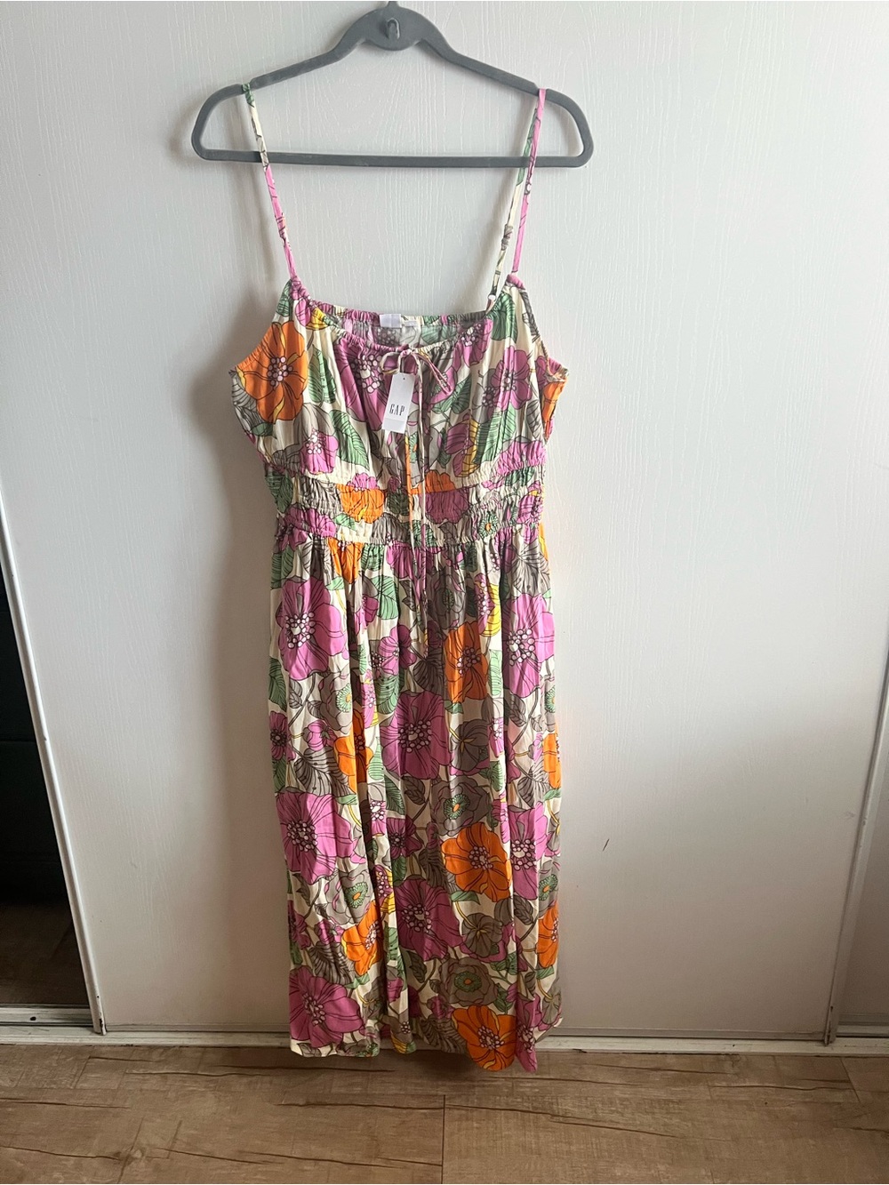 GAP Floral Maxi Sundress - Pink, Orange & Green on Cream